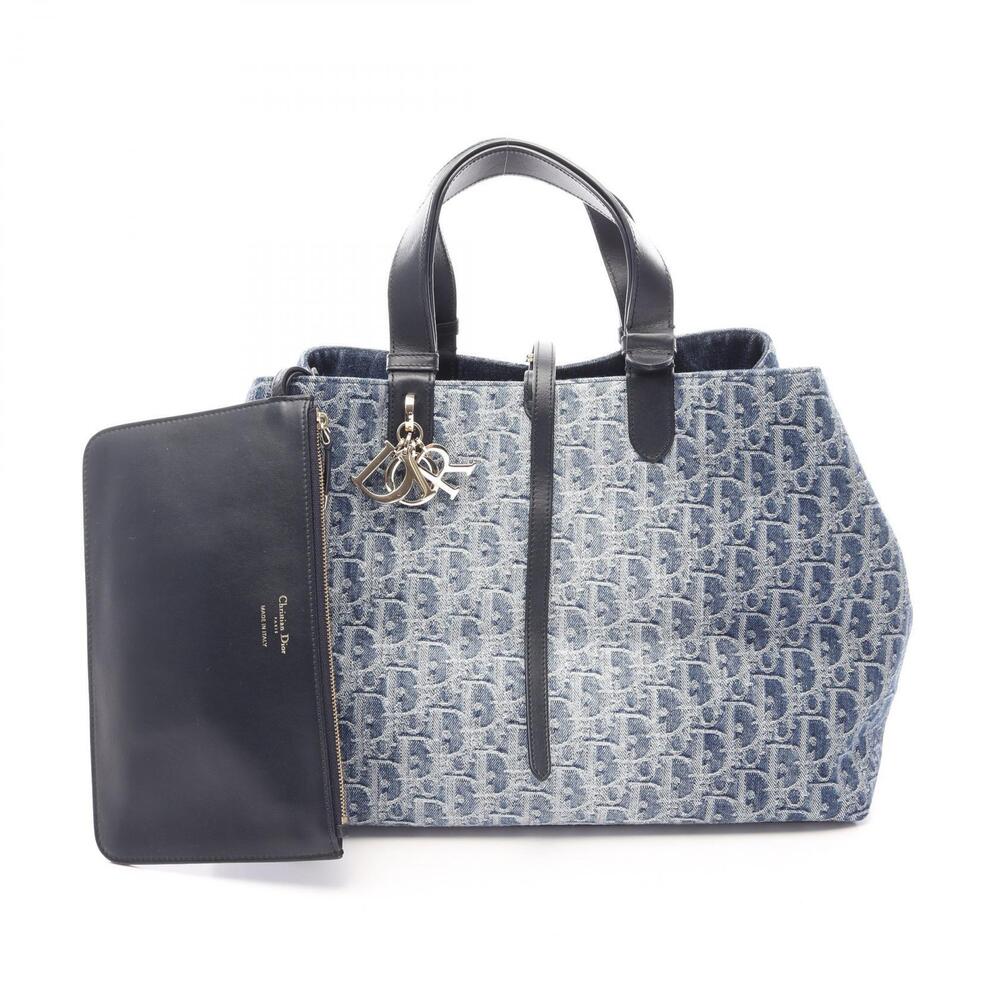 Christian Dior Toujours Oblique Tote Bag Denim Leather Blue Black